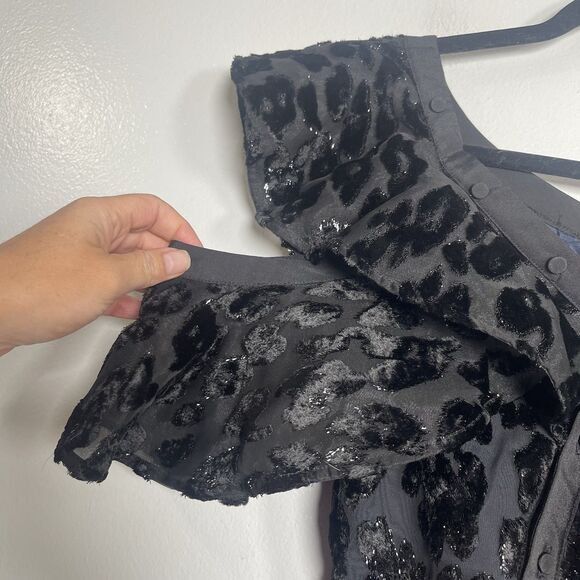 SELF PORTRAIT Metallic Leopard Frill Mini Dress Size 2 Black NEW Slim Fit Party - Picture 5 of 13